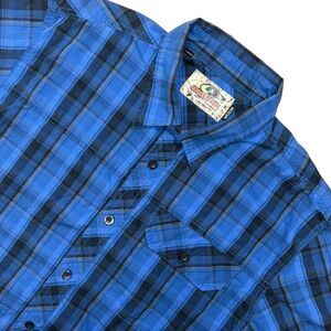 Mossy Oak Men's Shirt Size Medium Button Up‎ Blue Black Plaid Short Sleeve